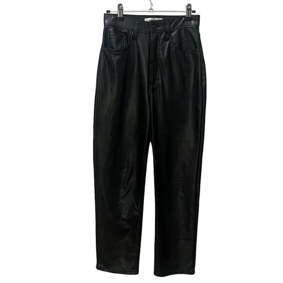 Abercrombie & Fitch Vegan Leather Ankle Straight Pant Ultra High Rise Black 26 - Picture 1 of 12